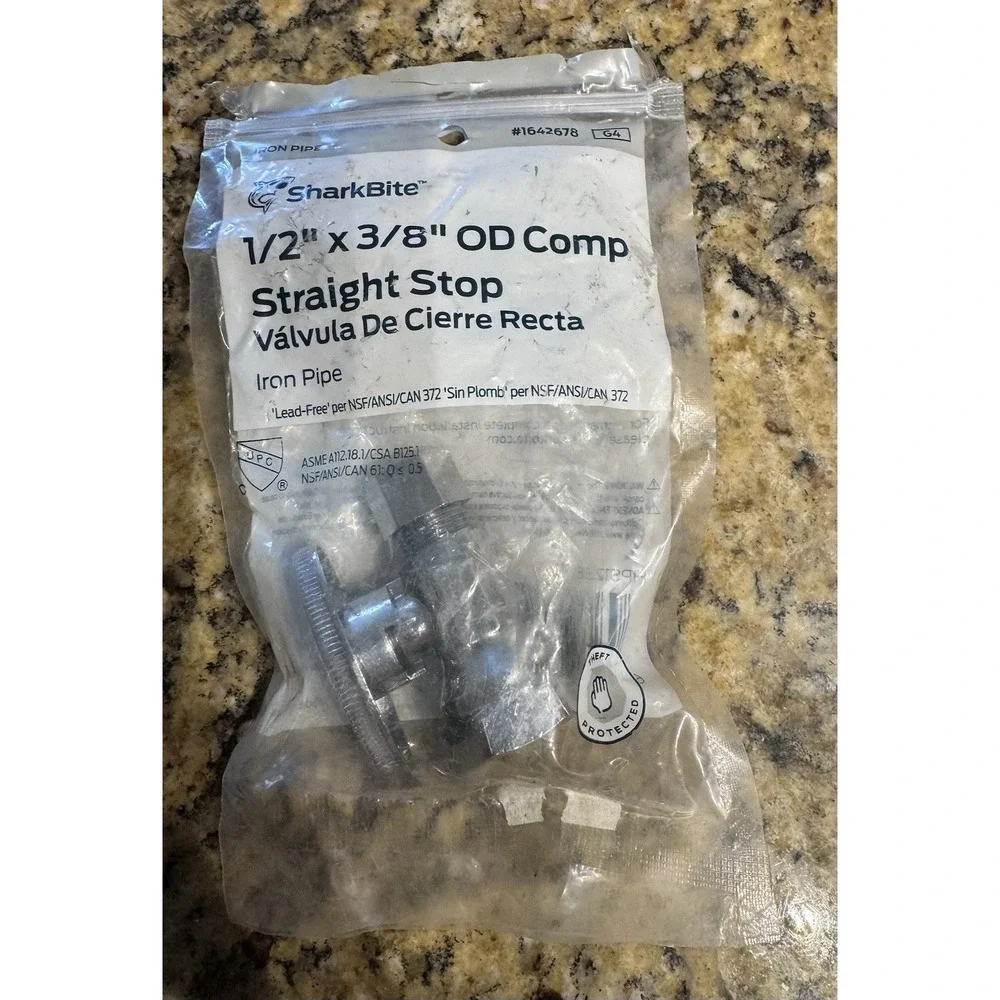 SharkBite Straight Stop Valve 1/2 in x‎ 3/8 in OD Comp Brass Lead-Free FIPS1238Z